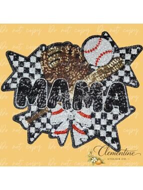 XXL Baseball Mama Checkered Iron-on Patch